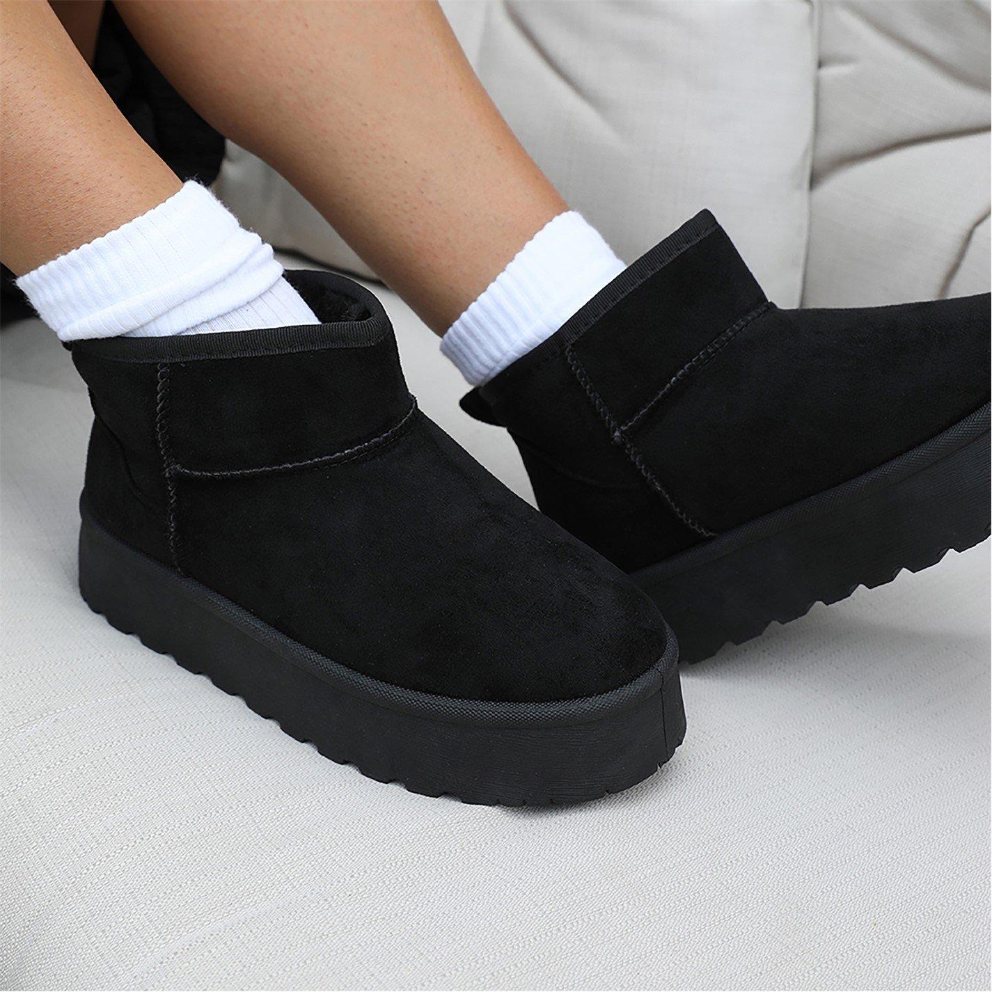 Black Suede - Wheres That From - Zyla Black Faux-Suede Fur Lining Slipper Boots - 2