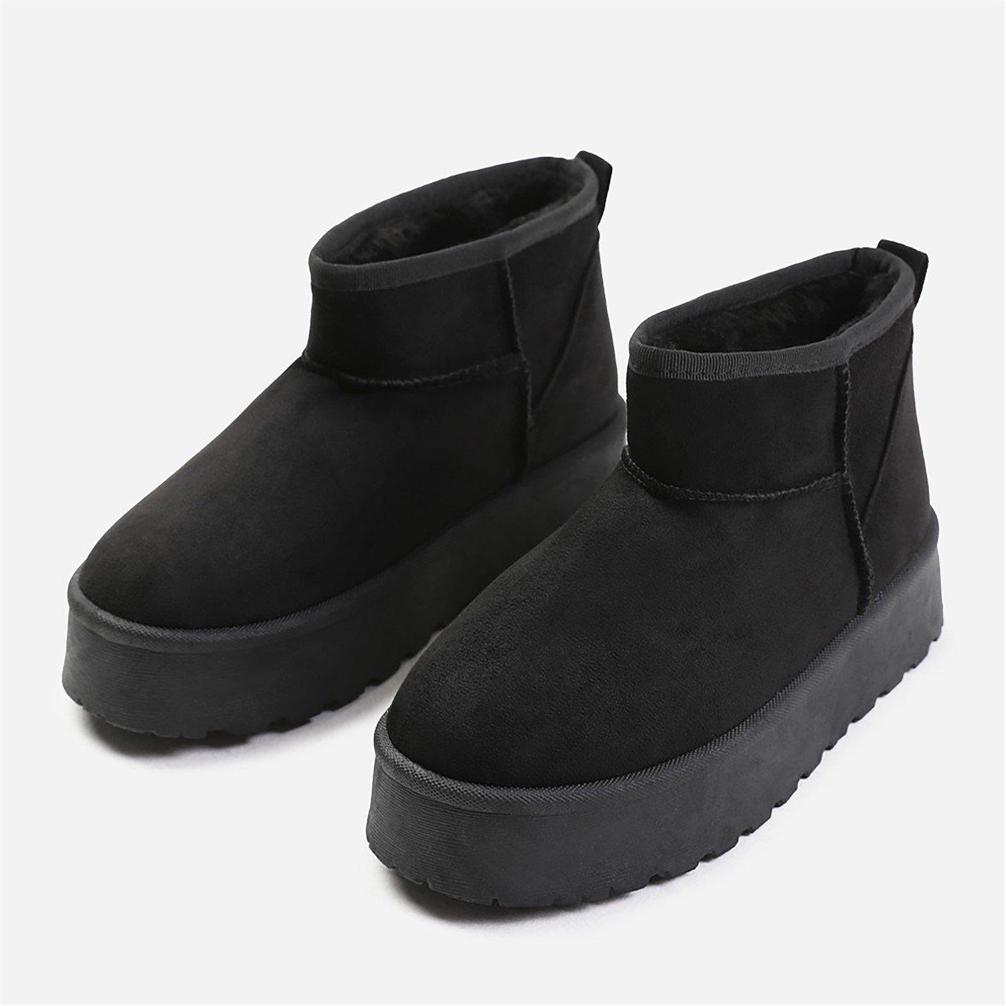 Black Suede - Wheres That From - Zyla Black Faux-Suede Fur Lining Slipper Boots - 3