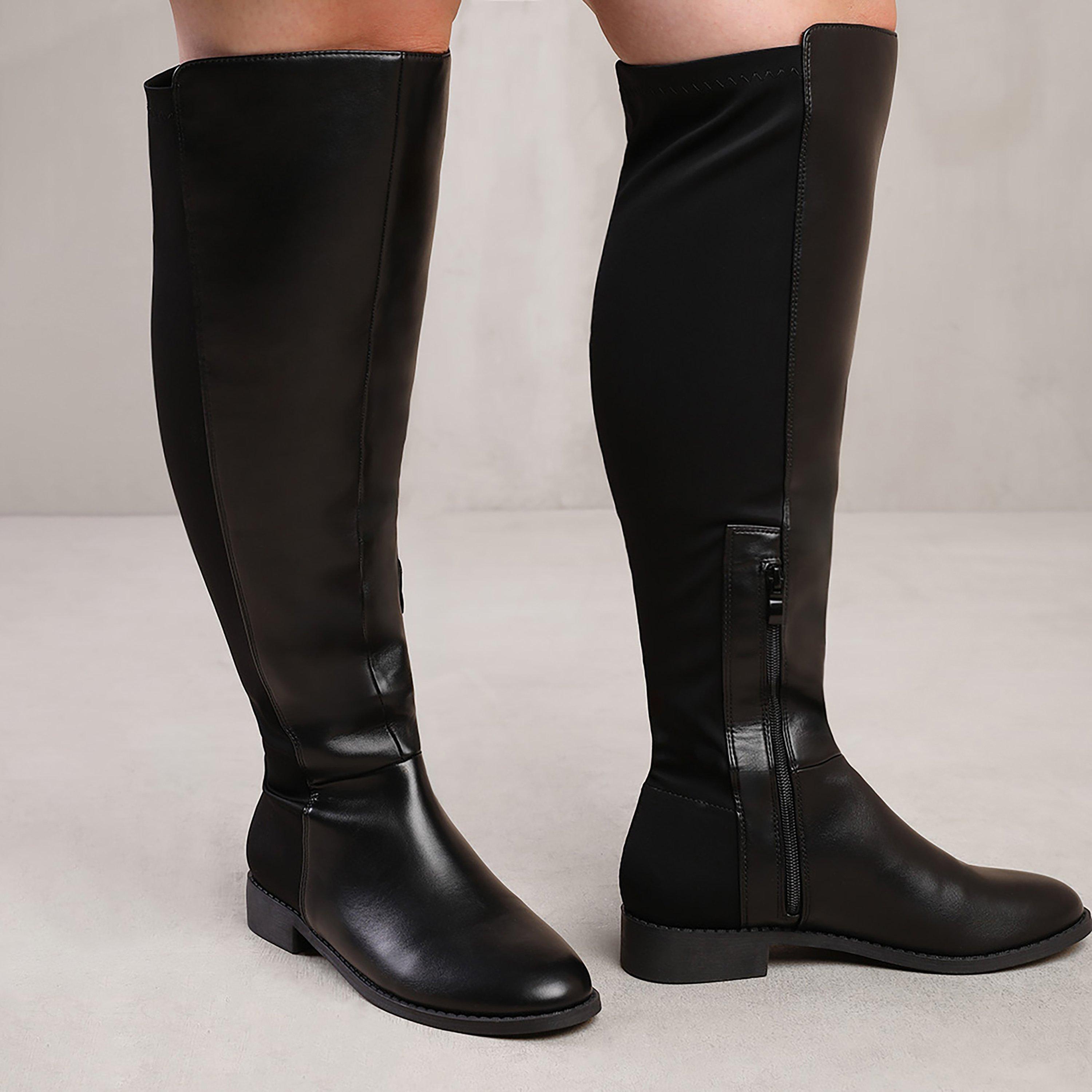 Black Pu - Wheres That From - Diem Black Pu Stretch Wide Calf Boots - 2