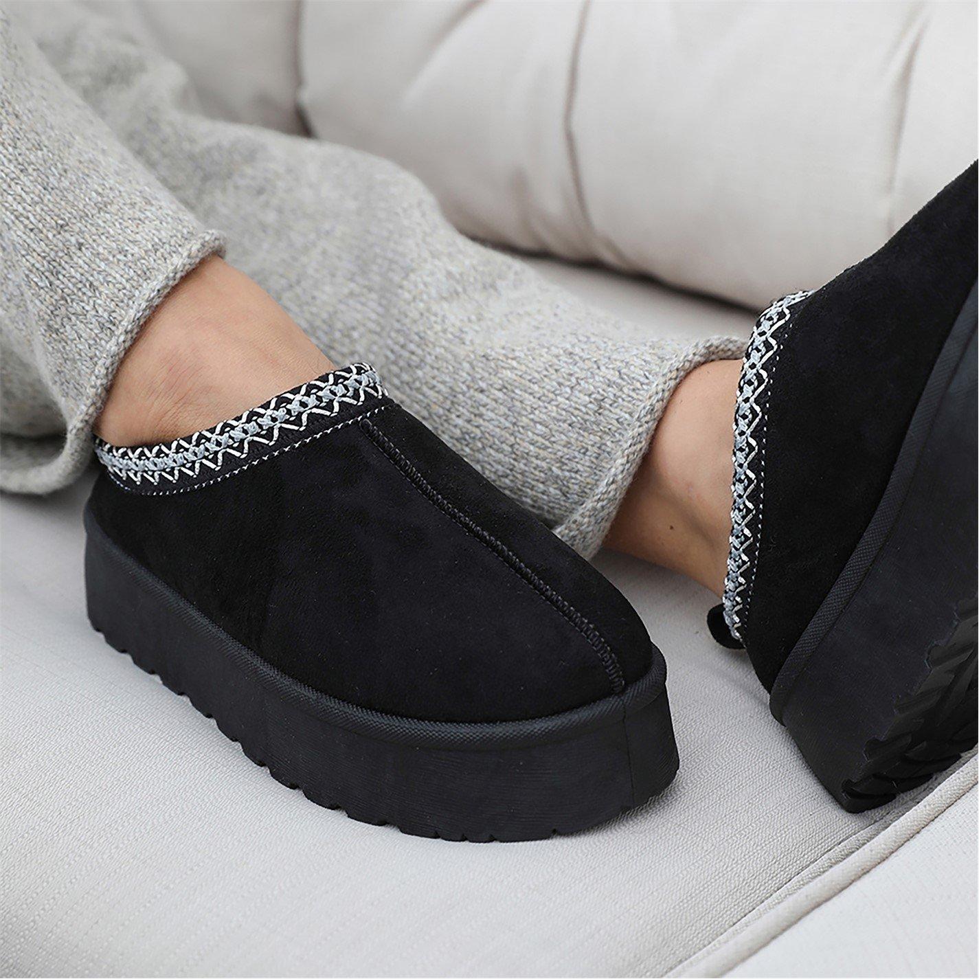 Black Suede - Wheres That From - Allegra Black Faux-Suede Embroidered Ankle Slipper - 3