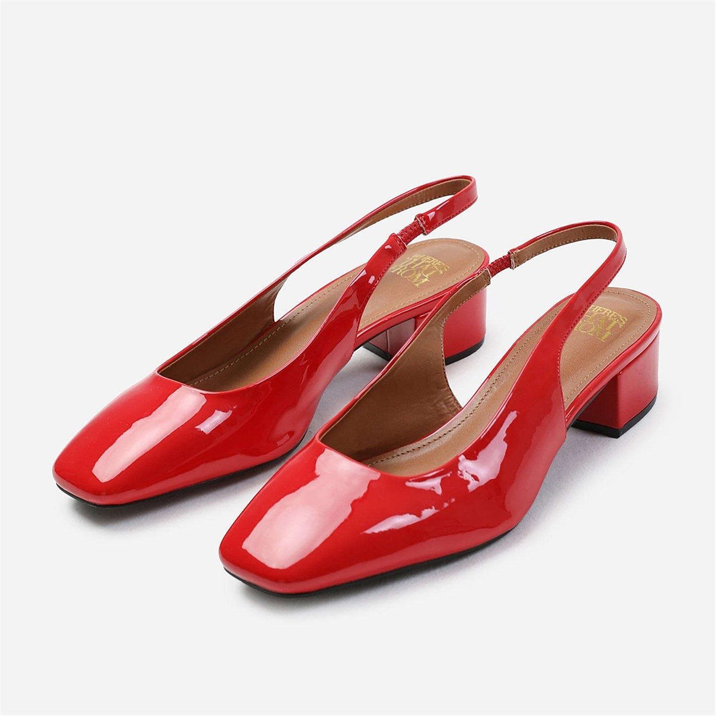 Redpatent - Wheres That From - Michigan Red Patent Square Toe Slingback Heels - 1