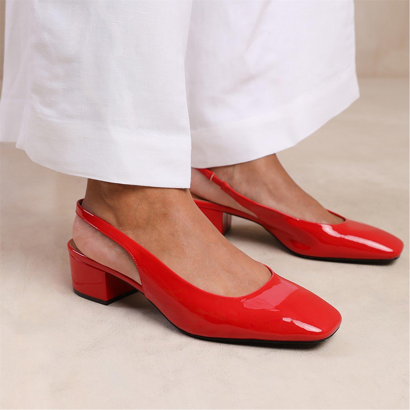 Redpatent - Wheres That From - Michigan Red Patent Square Toe Slingback Heels - 2