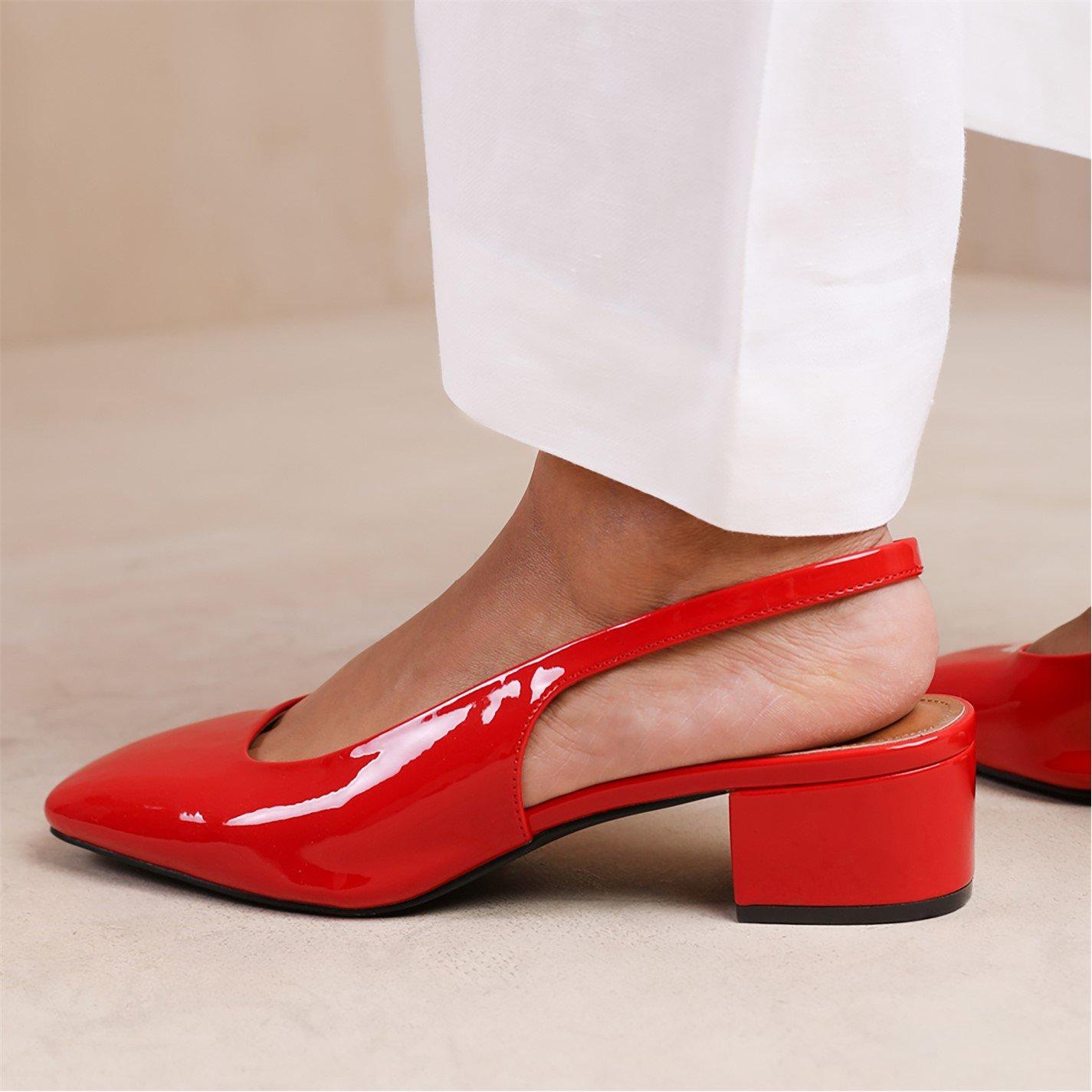 Redpatent - Wheres That From - Michigan Red Patent Square Toe Slingback Heels - 3