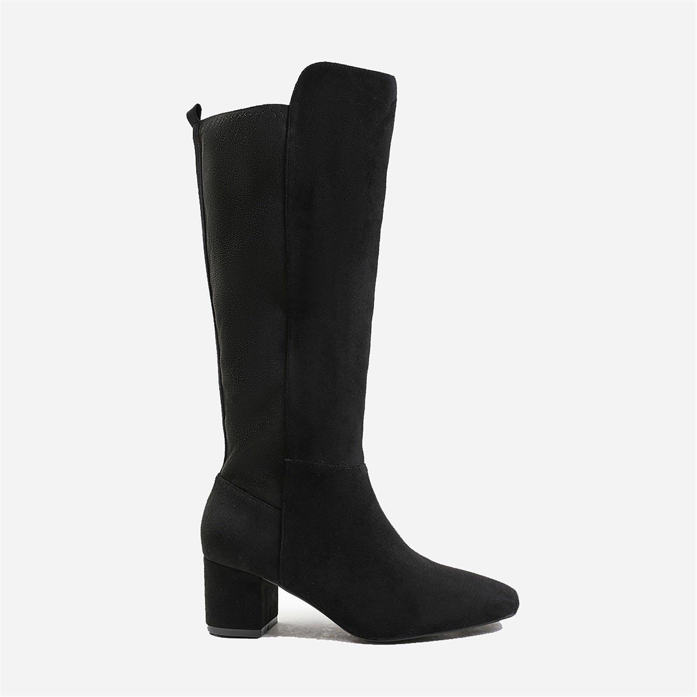 Black Ly Suede - Wheres That From - Beau Block Heel Knee High Boots With Side Zip In B - 1