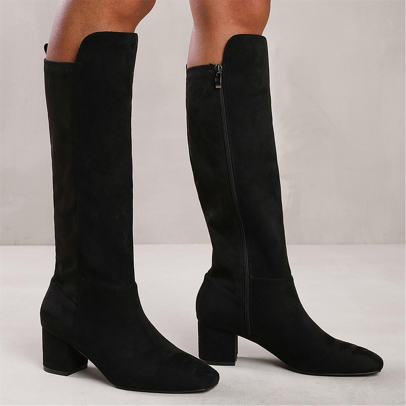 Black Ly Suede - Wheres That From - Beau Block Heel Knee High Boots With Side Zip In B - 2