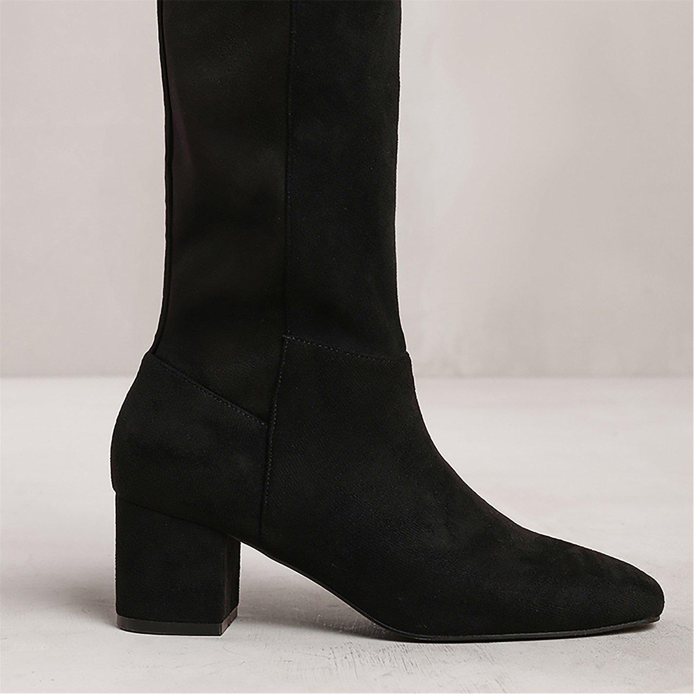 Black Ly Suede - Wheres That From - Beau Block Heel Knee High Boots With Side Zip In B - 3
