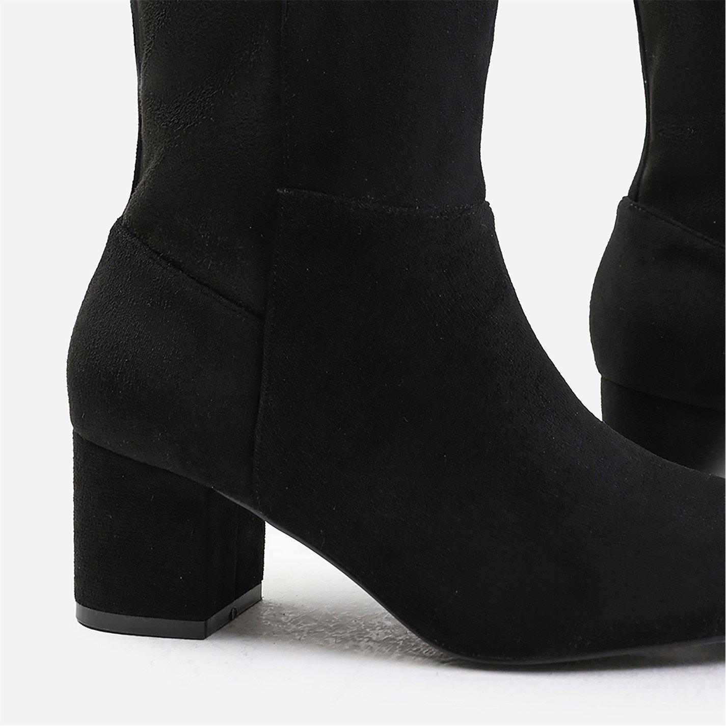 Black Ly Suede - Wheres That From - Beau Block Heel Knee High Boots With Side Zip In B - 4