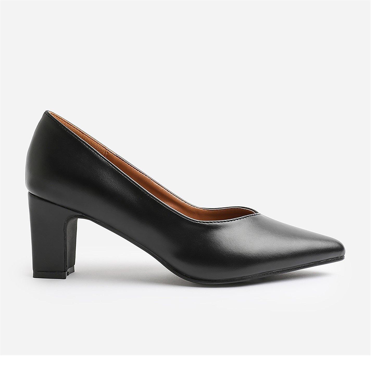 Black Pu - Wheres That From - Serena Extra Wide Fit Block Heel With Pointed Toe - 1