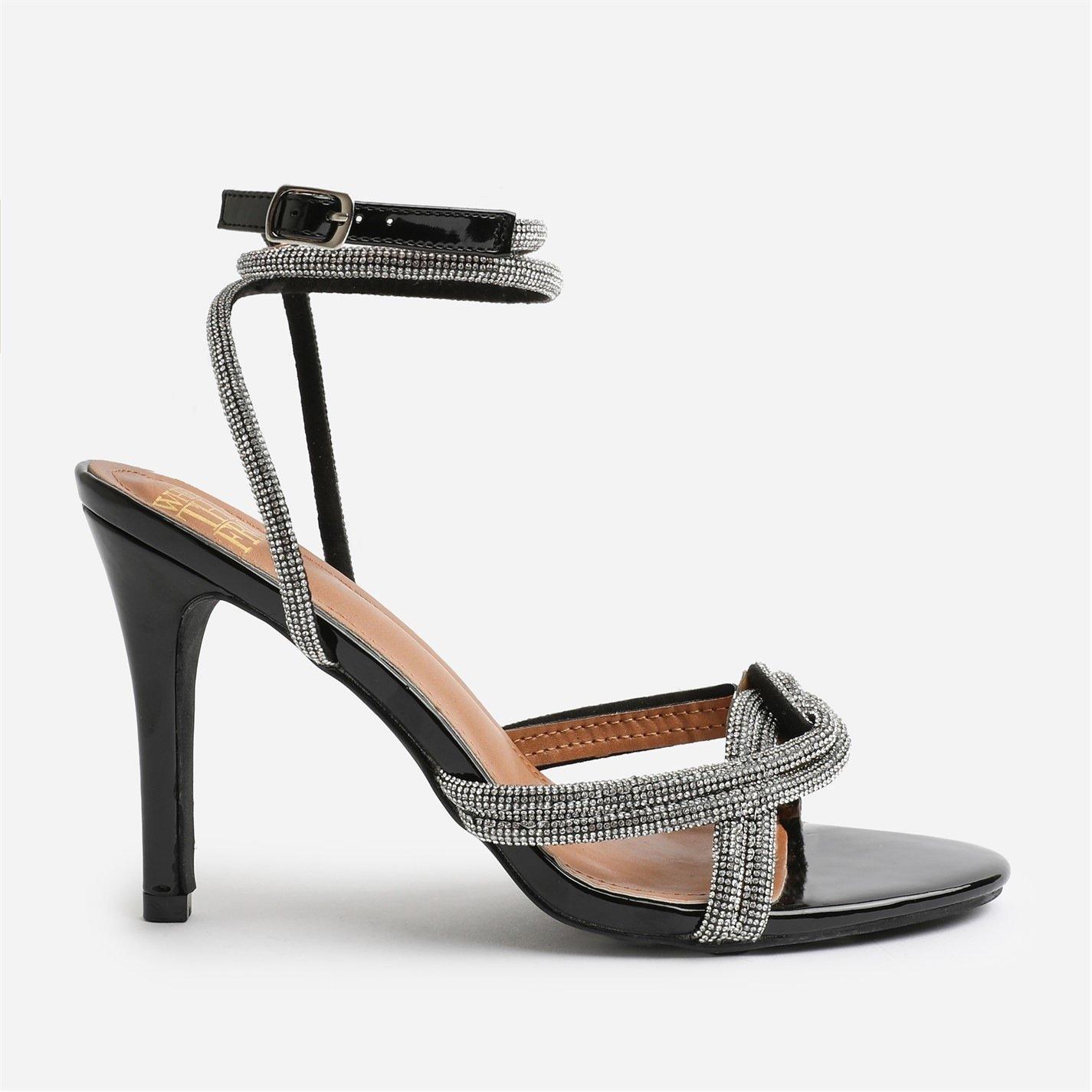 Black Patent - Wheres That From - Madon Wide Fit Diamante Knot Detail With Cross Ove - 1