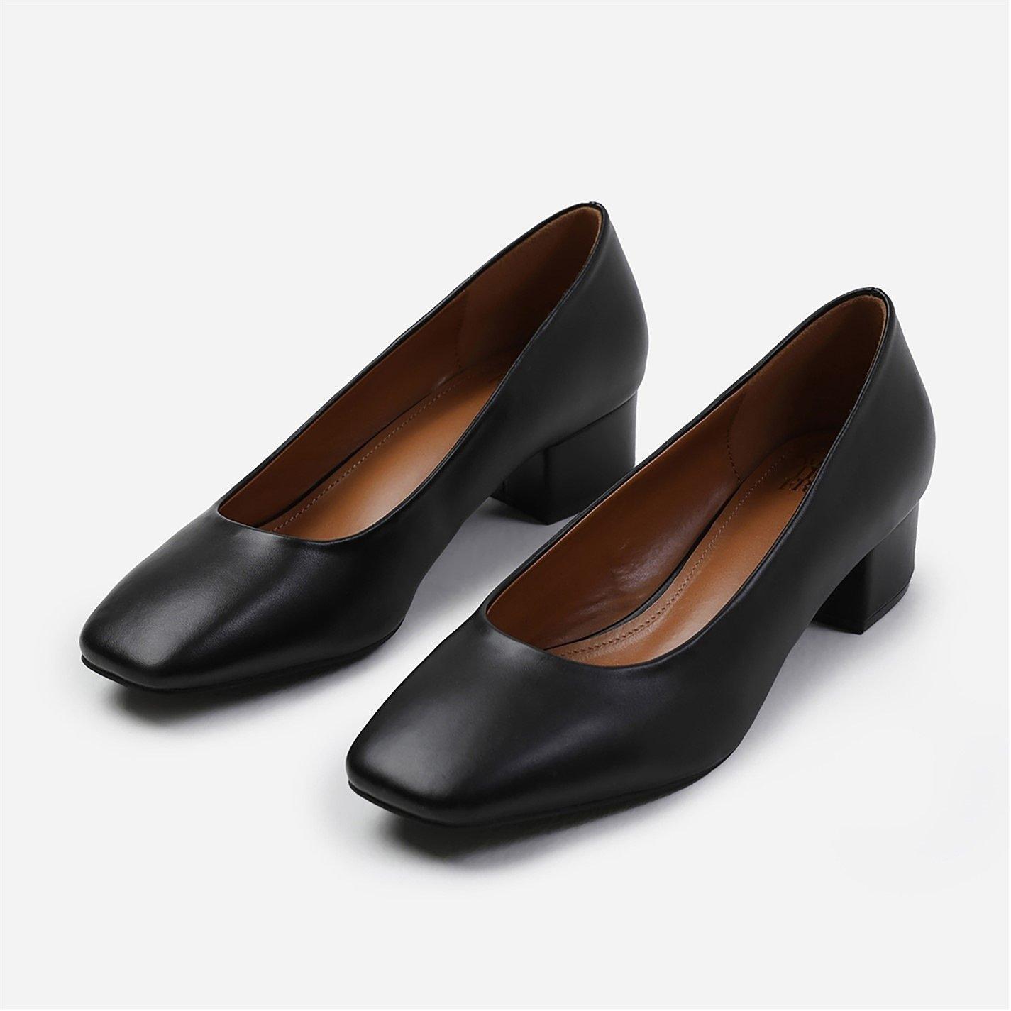 Black Pu - Wheres That From - Seattle Black Pu Wide-Fit Square Toe Heels - 1