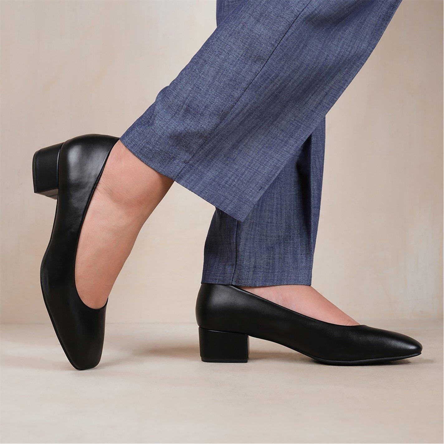 Black Pu - Wheres That From - Seattle Black Pu Wide-Fit Square Toe Heels - 2
