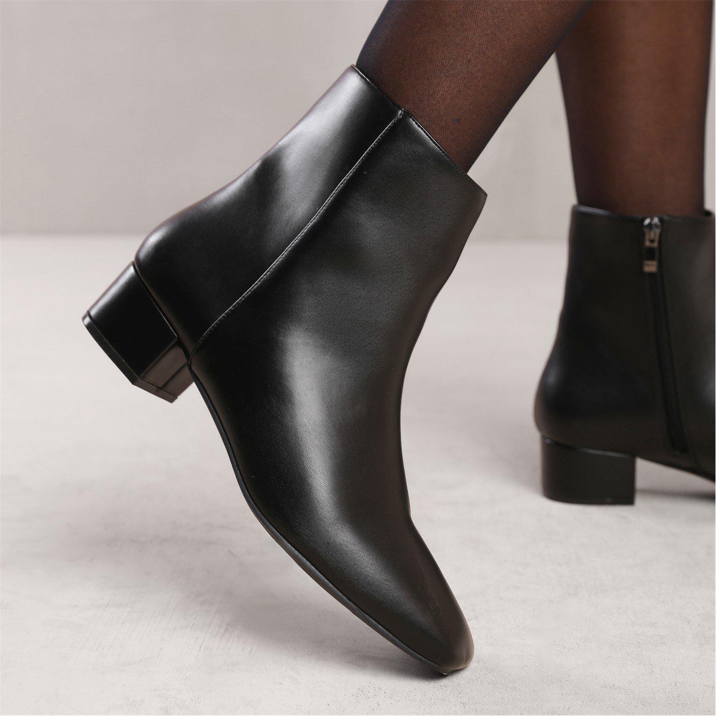 Black Pu - Wheres That From - Philadelphia Black Pu Block Heel Ankle Boots - 3