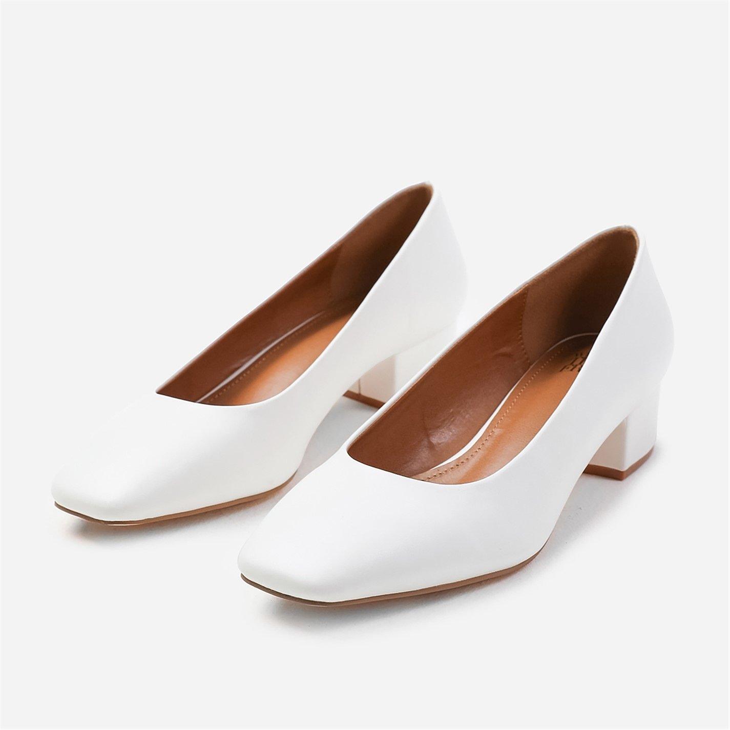 Whitepu - Wheres That From - Seattle White Pu Square Toe Block Heels - 1