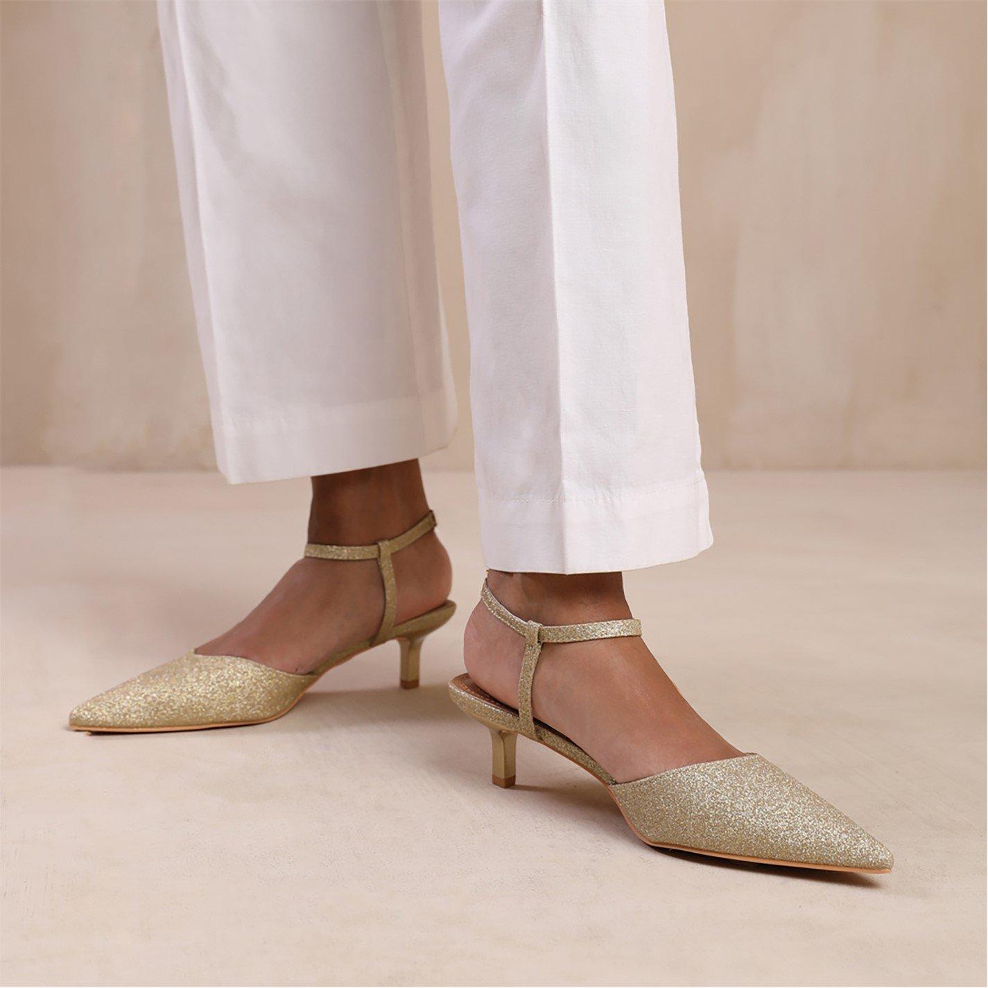 Goldfineglitter - Wheres That From - Malta Low Kitten Heels With Pointed Toe And Ankle - 2