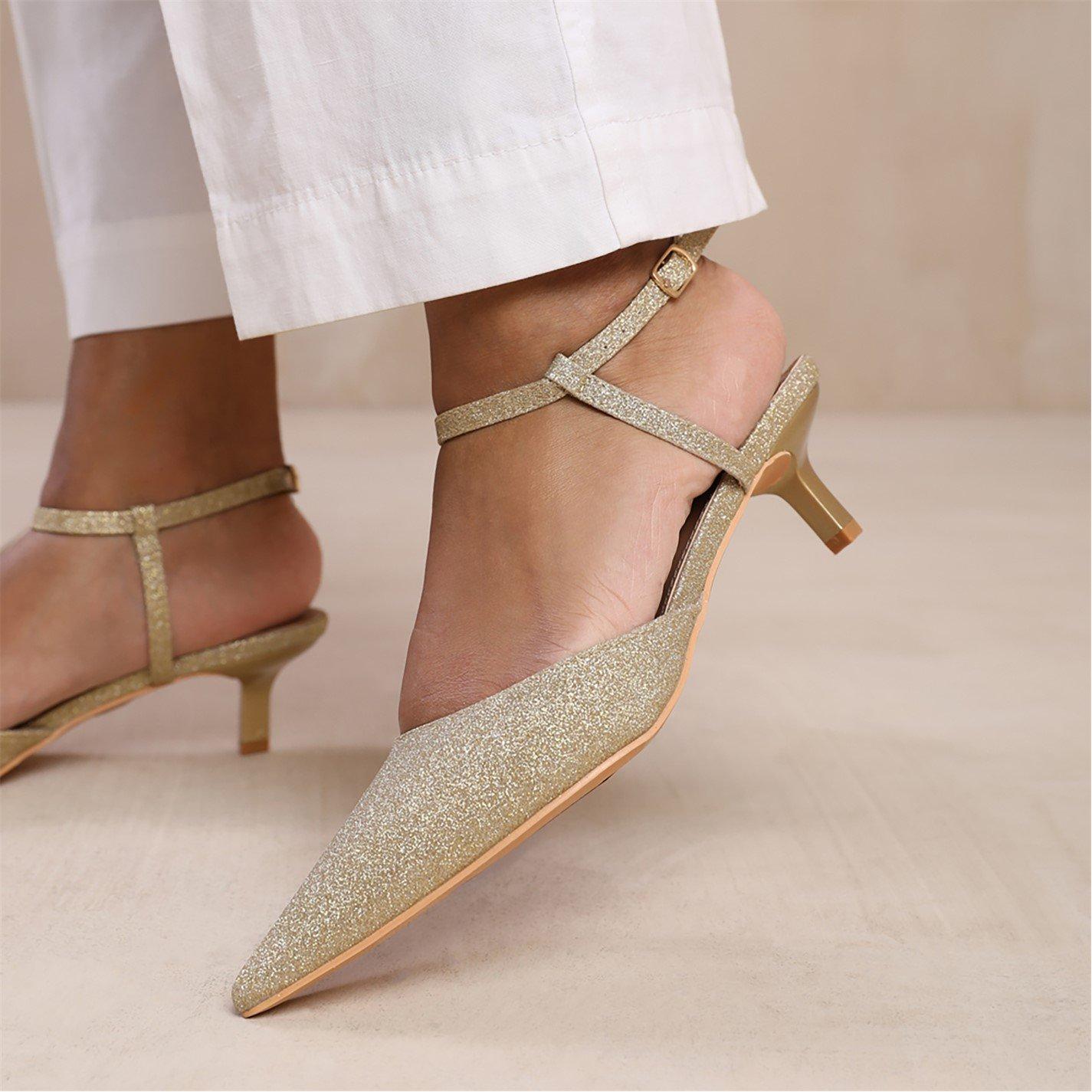 Goldfineglitter - Wheres That From - Malta Low Kitten Heels With Pointed Toe And Ankle - 3