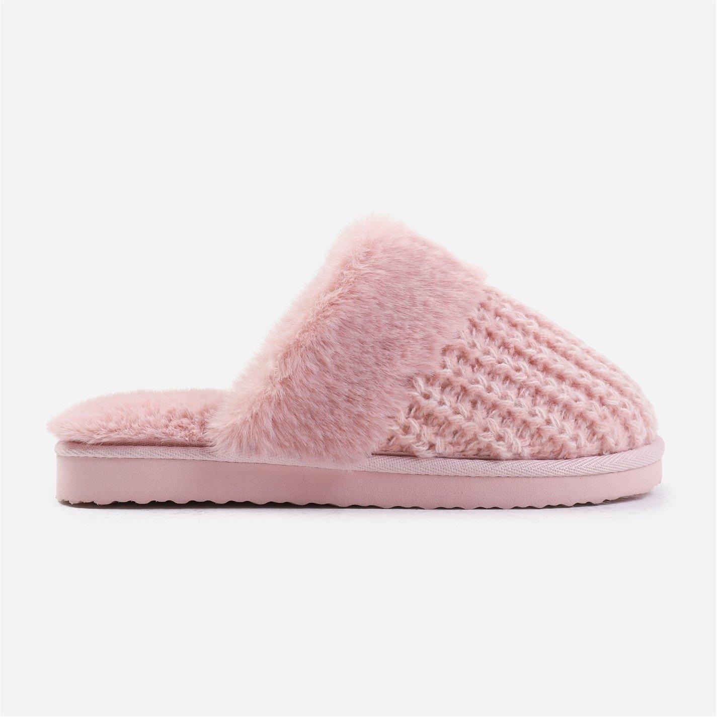 Lightpinkyarn - Wheres That From - Slip On Knitted Slippers With Fur Trim - 3