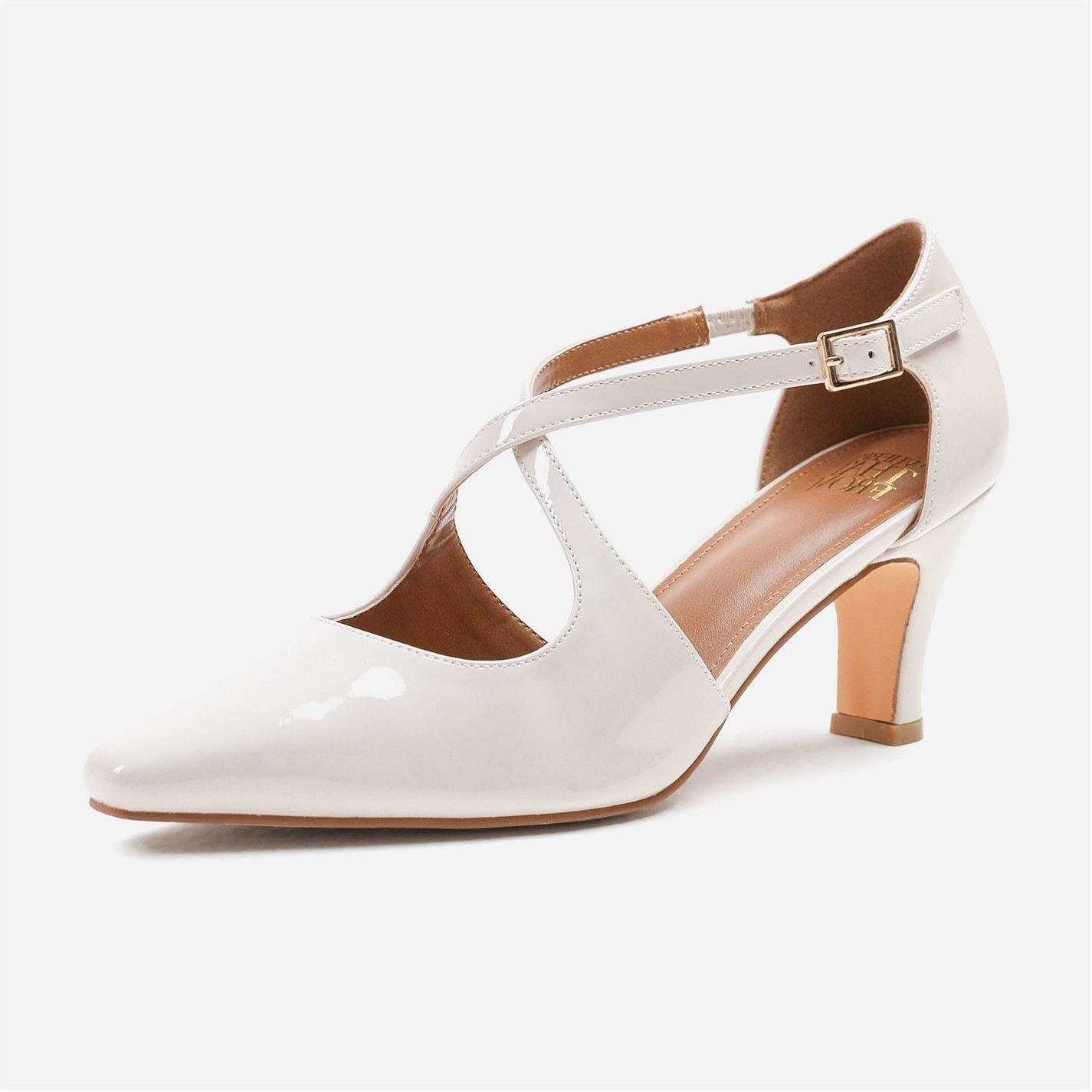 Creampatent - Wheres That From - Colorado Wide Fit Cross Over Strap Mid Block Heel - 1
