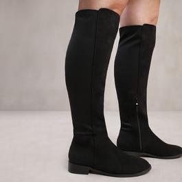 Wheres That From Diem Black Suede Stretch Wide Calf Boots