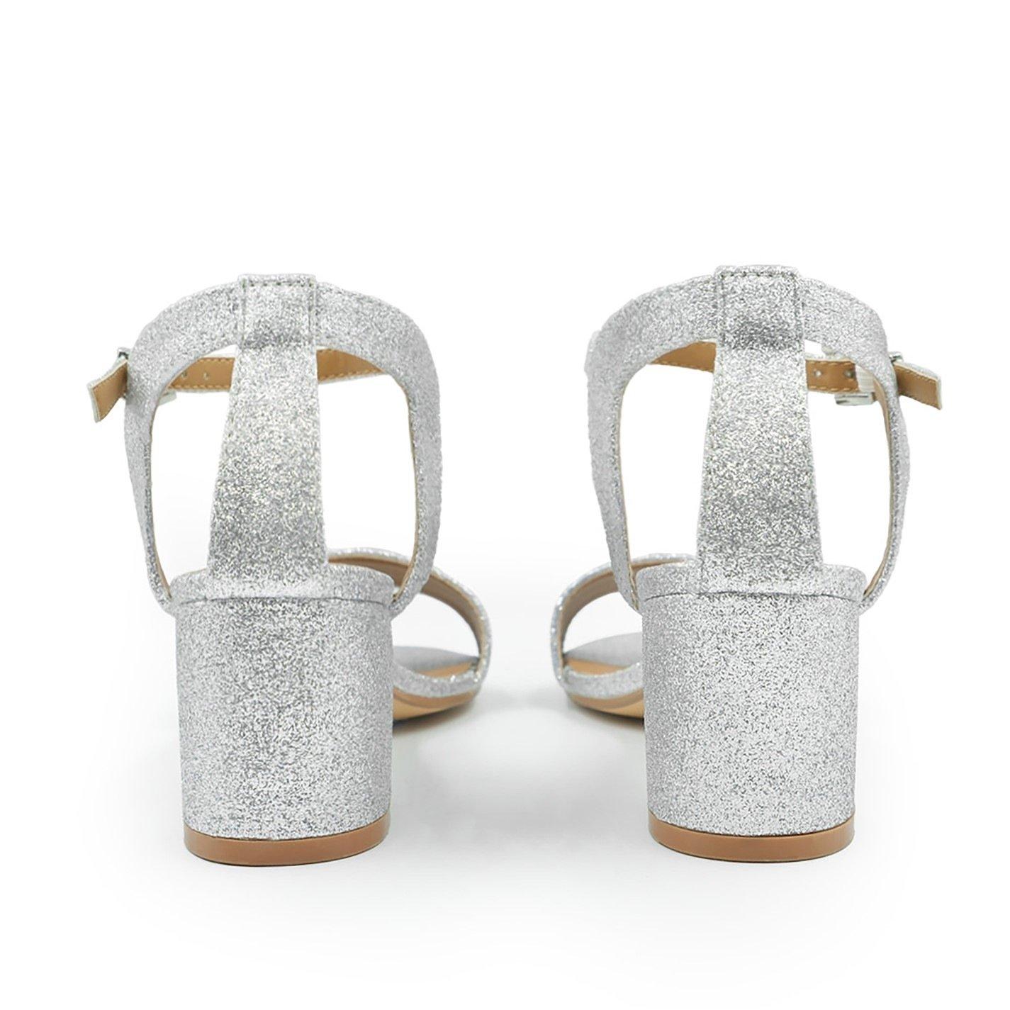 Silverglitter - Wheres That From - Silver Glitter Adrianna Strappy  Block Heels - 3