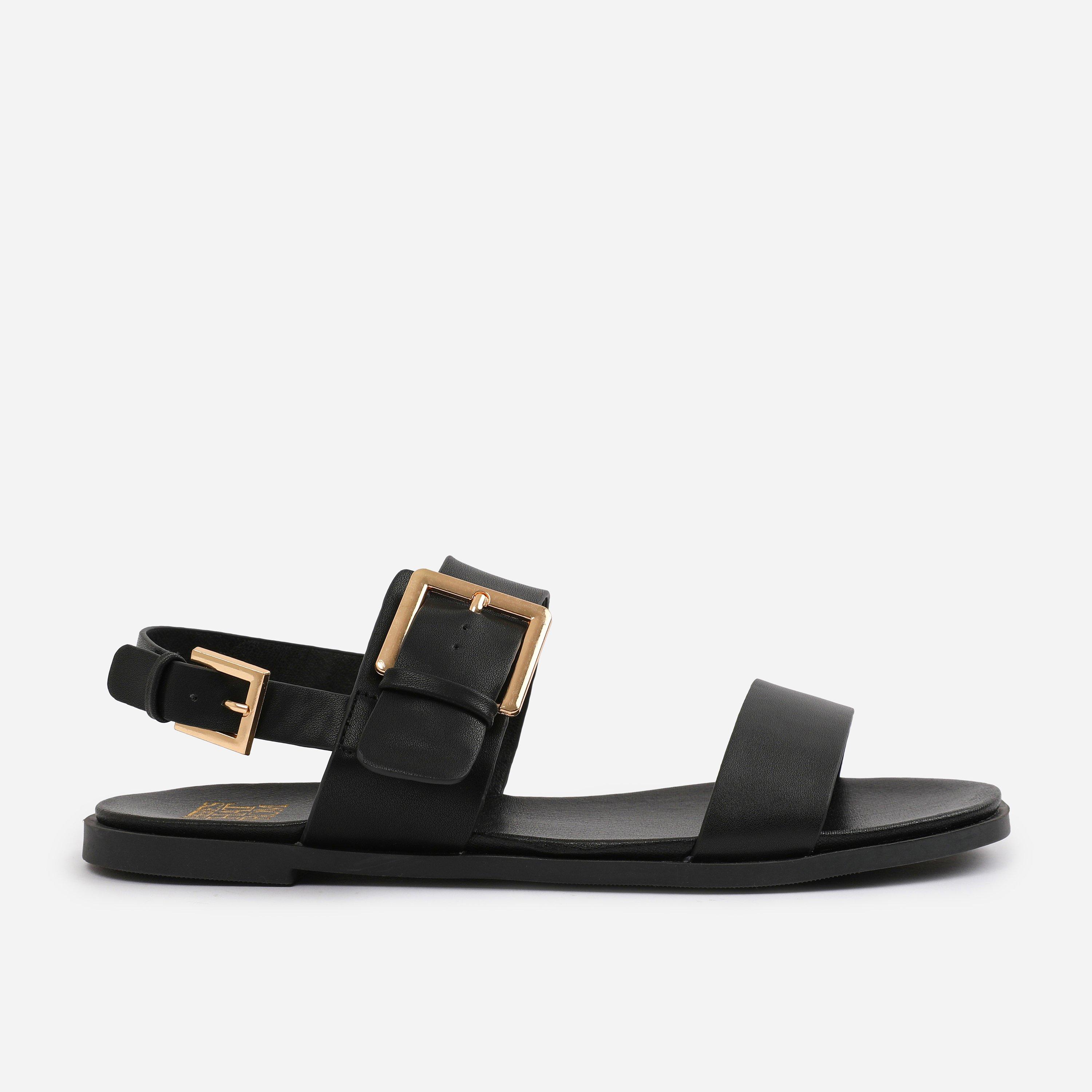 Black - Wheres That From - Black PU Camilla Classic Flat Sandals - 1