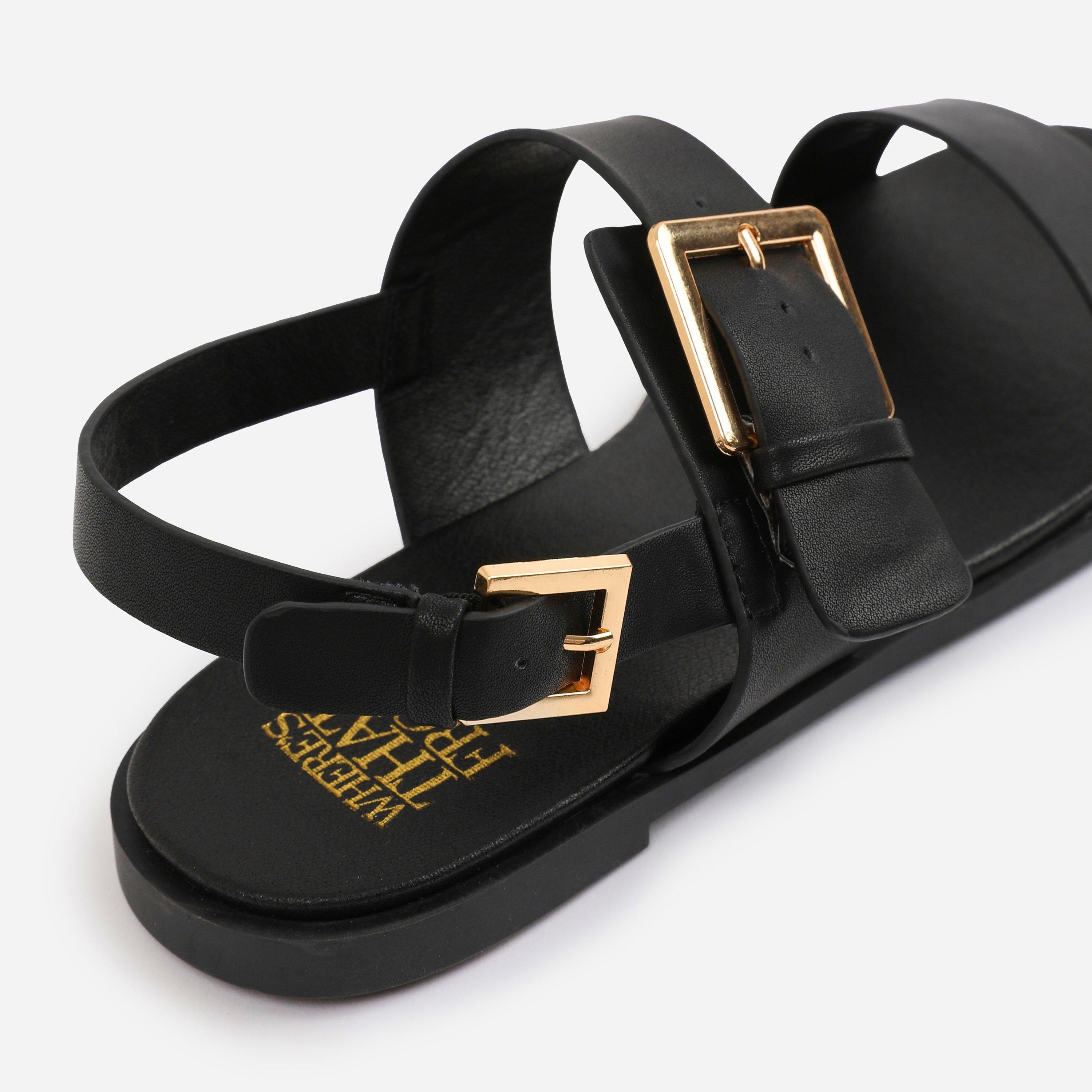 Black - Wheres That From - Black PU Camilla Classic Flat Sandals - 4