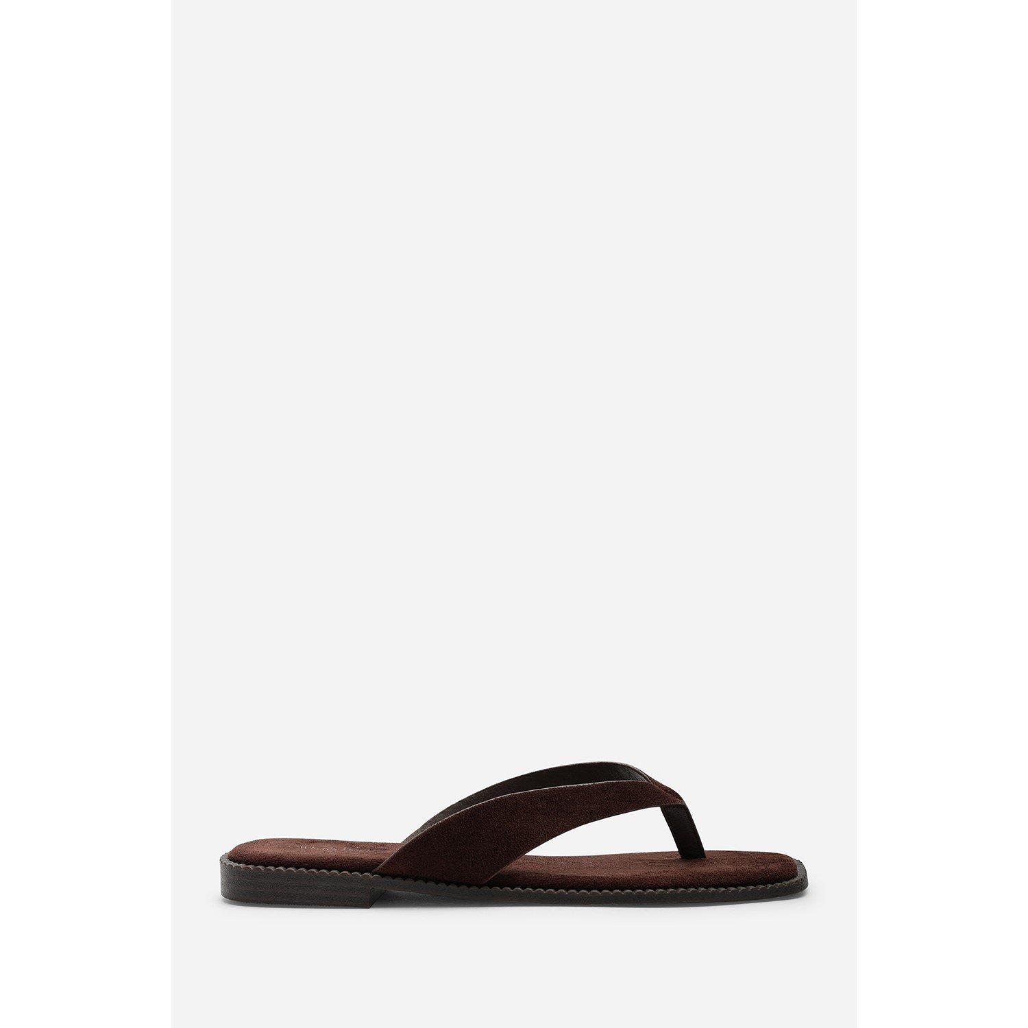 Dark Brown - Wheres That From - Square Toe Dark Brown Suede Flip Flop Sandal - 3