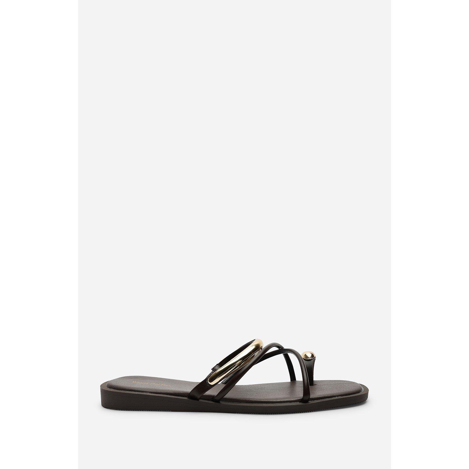 Dark Brown - Wheres That From - Zelina Strappy Metal Toe Loop Dark Brown Slide On - 3