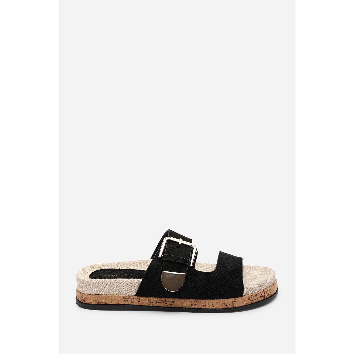 Black - Wheres That From - Avenue Buckle Footbed Black Suede Sandal - 2