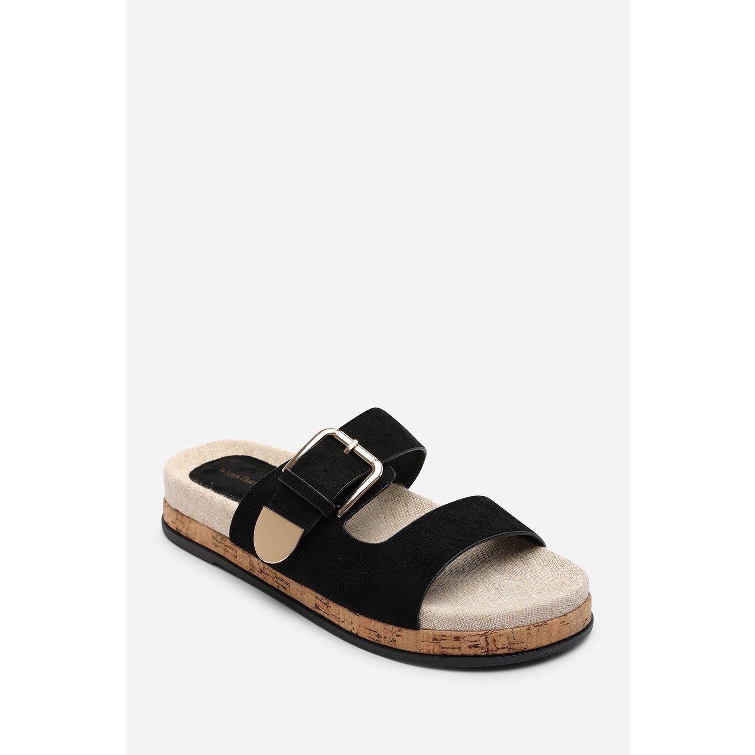 Black - Wheres That From - Avenue Buckle Footbed Black Suede Sandal - 3