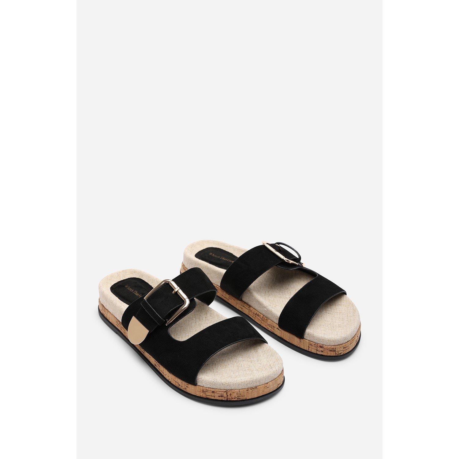 Black - Wheres That From - Avenue Buckle Footbed Black Suede Sandal - 4