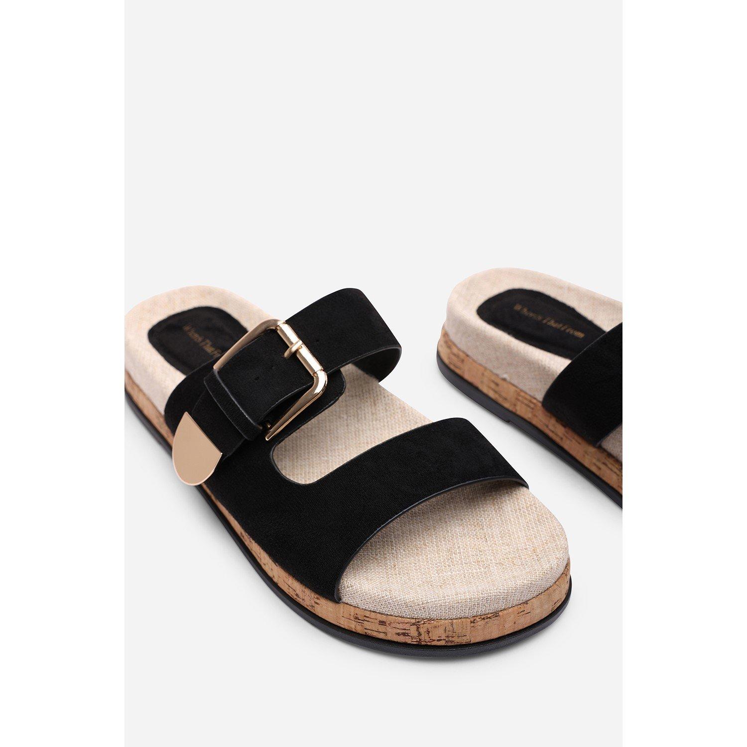 Black - Wheres That From - Avenue Buckle Footbed Black Suede Sandal - 5