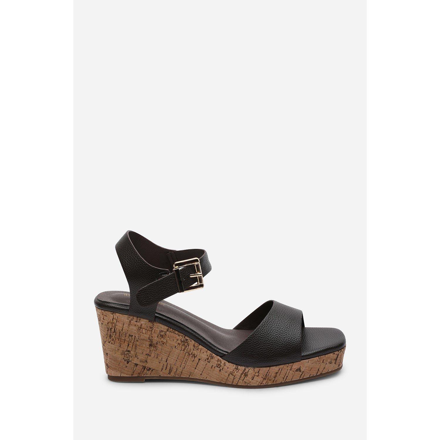 Dark Brown - Wheres That From - Giselle Wide Fit Cork Platform Wedge - 2