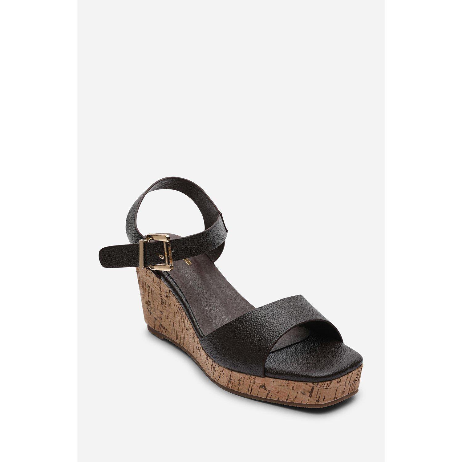 Dark Brown - Wheres That From - Giselle Wide Fit Cork Platform Wedge - 3