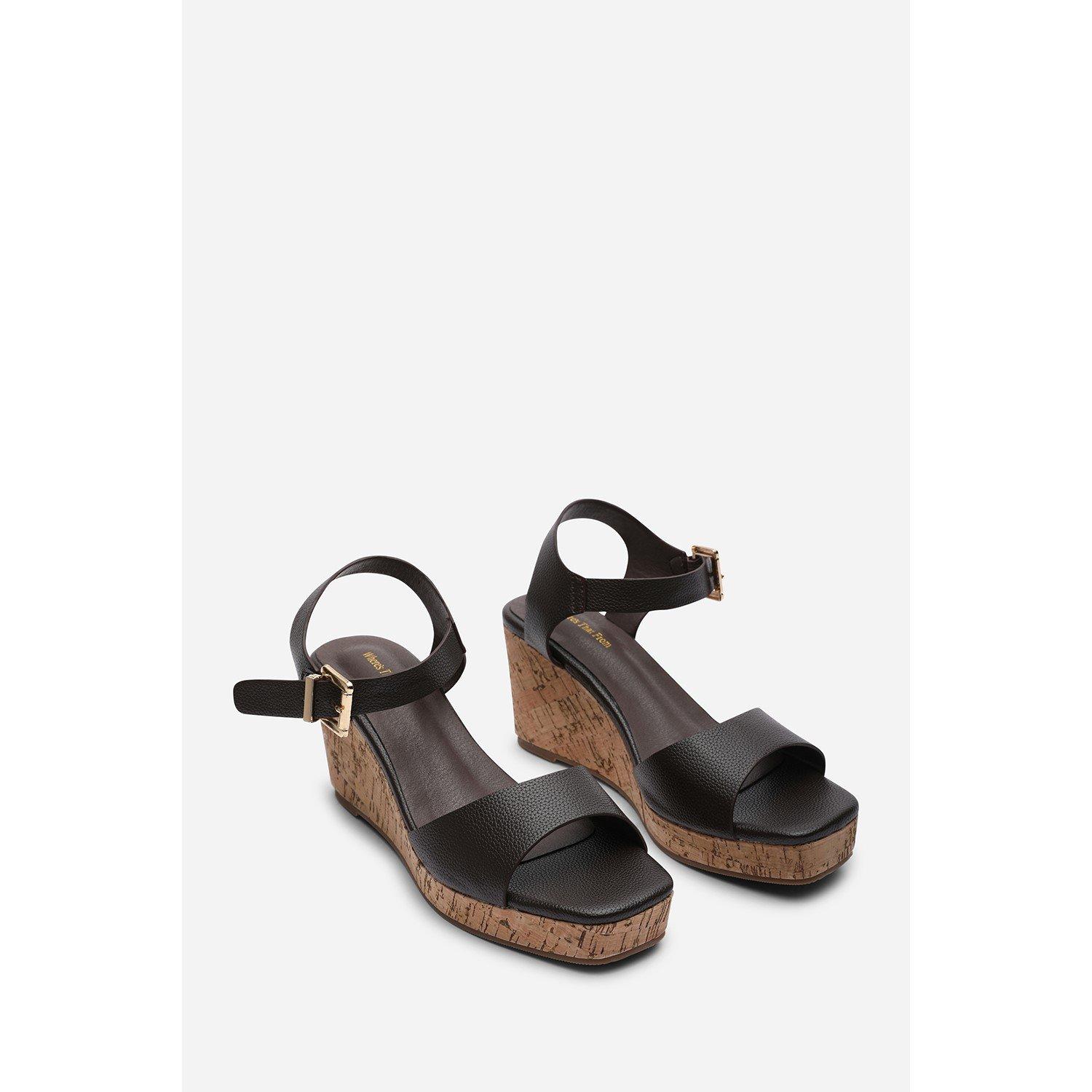 Dark Brown - Wheres That From - Giselle Wide Fit Cork Platform Wedge - 4