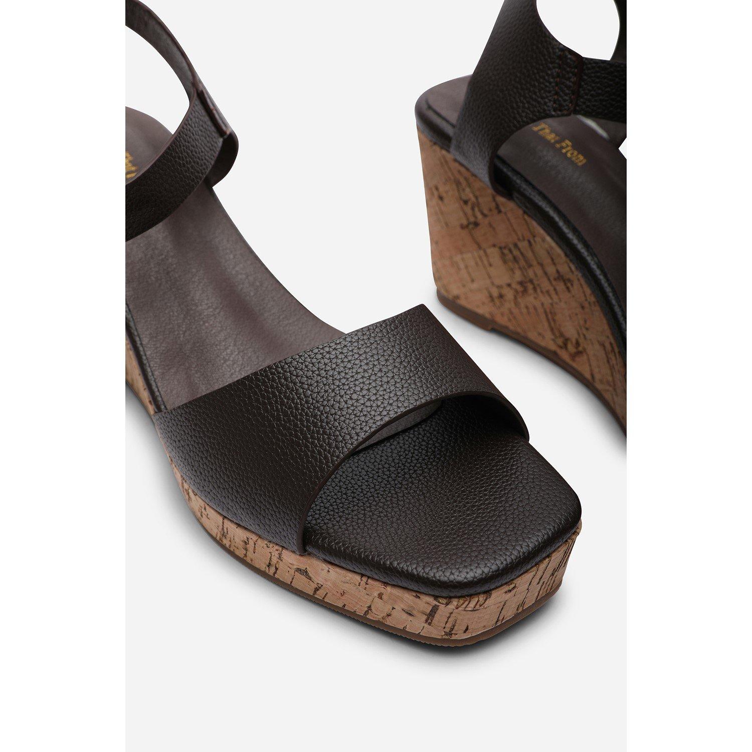 Dark Brown - Wheres That From - Giselle Wide Fit Cork Platform Wedge - 5