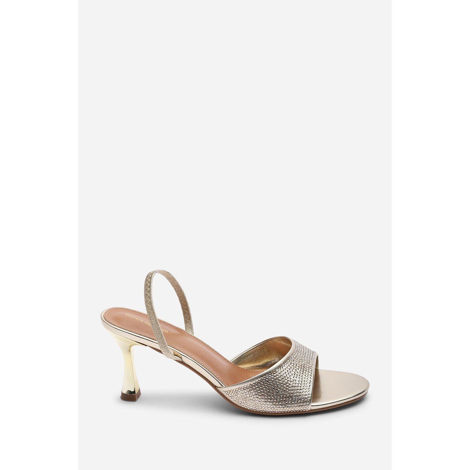 Gold - Wheres That From - Harmony Gold Open Toe Mid Heel Sandal with Sling b - 2