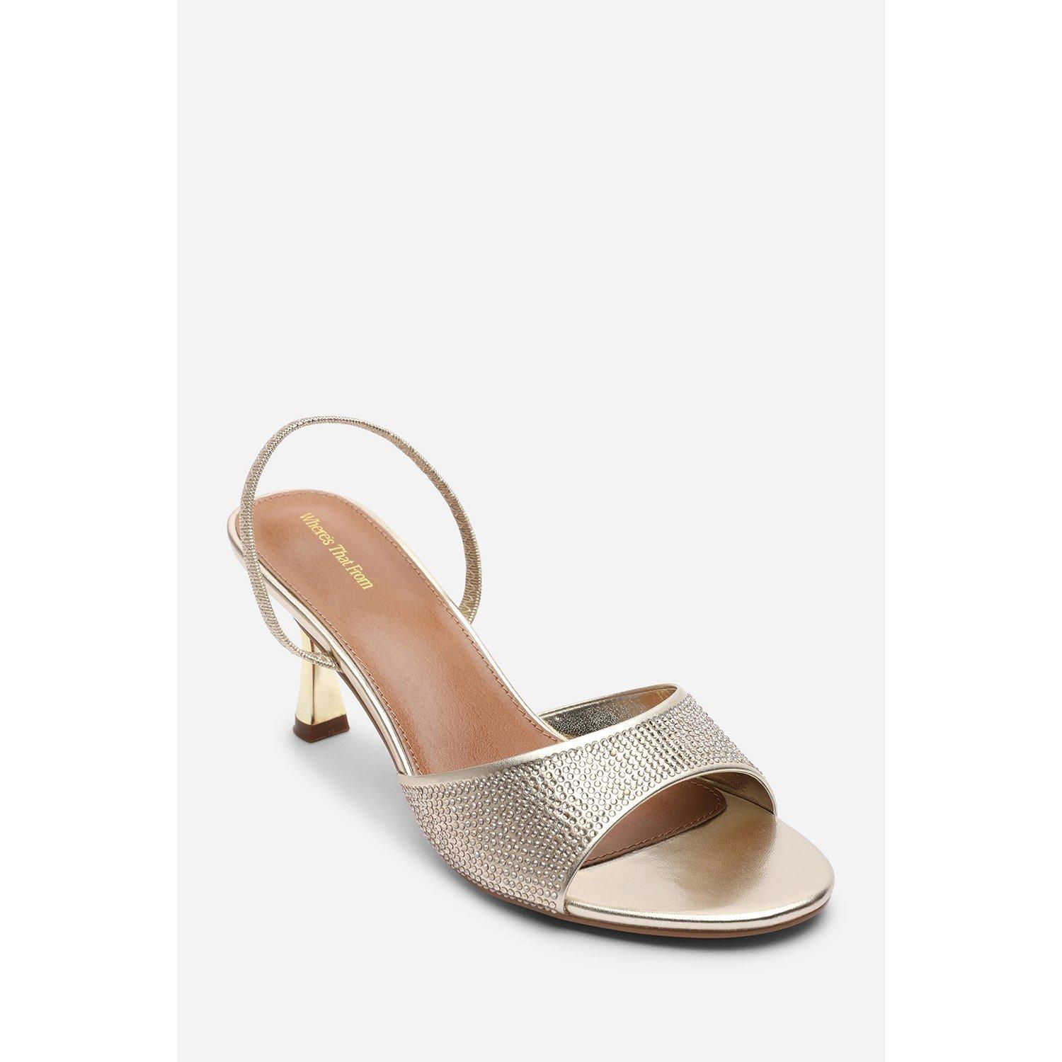 Gold - Wheres That From - Harmony Gold Open Toe Mid Heel Sandal with Sling b - 3