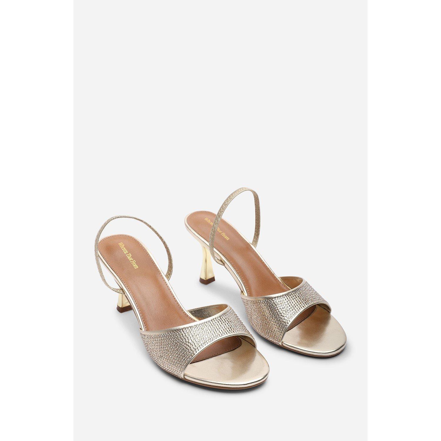 Gold - Wheres That From - Harmony Gold Open Toe Mid Heel Sandal with Sling b - 4