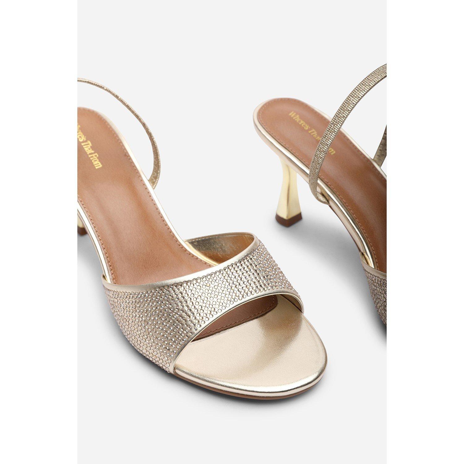 Gold - Wheres That From - Harmony Gold Open Toe Mid Heel Sandal with Sling b - 5