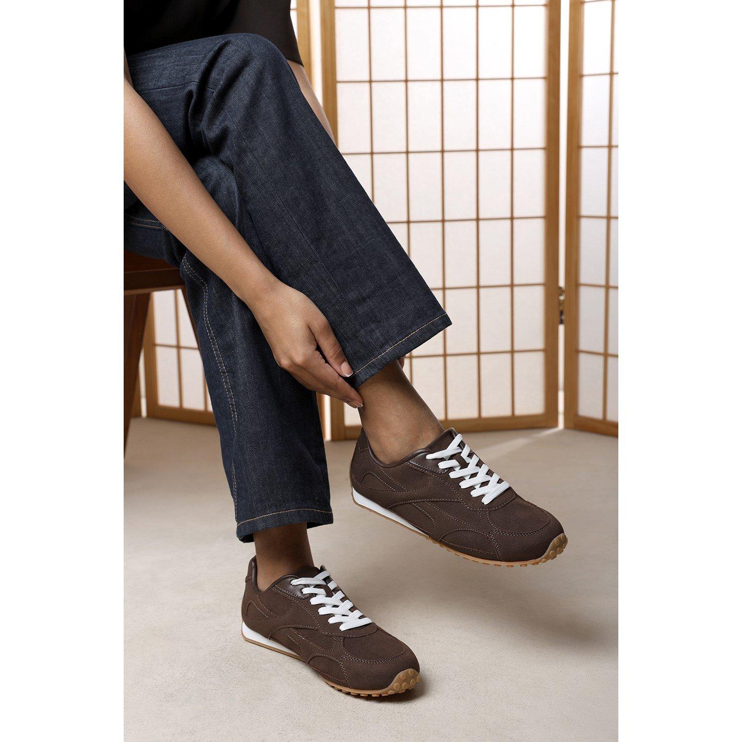 Brown - Wheres That From - Marleigh Suede Retro Runner Trainer - 1