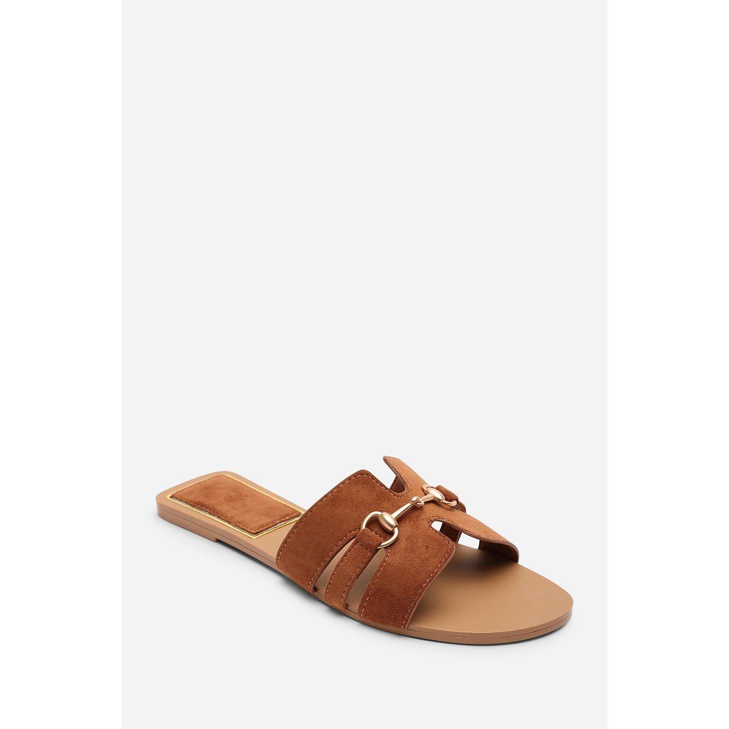 Tan - Wheres That From - Dorina Embellished Wide Fit Tan Suede Slide On San - 2