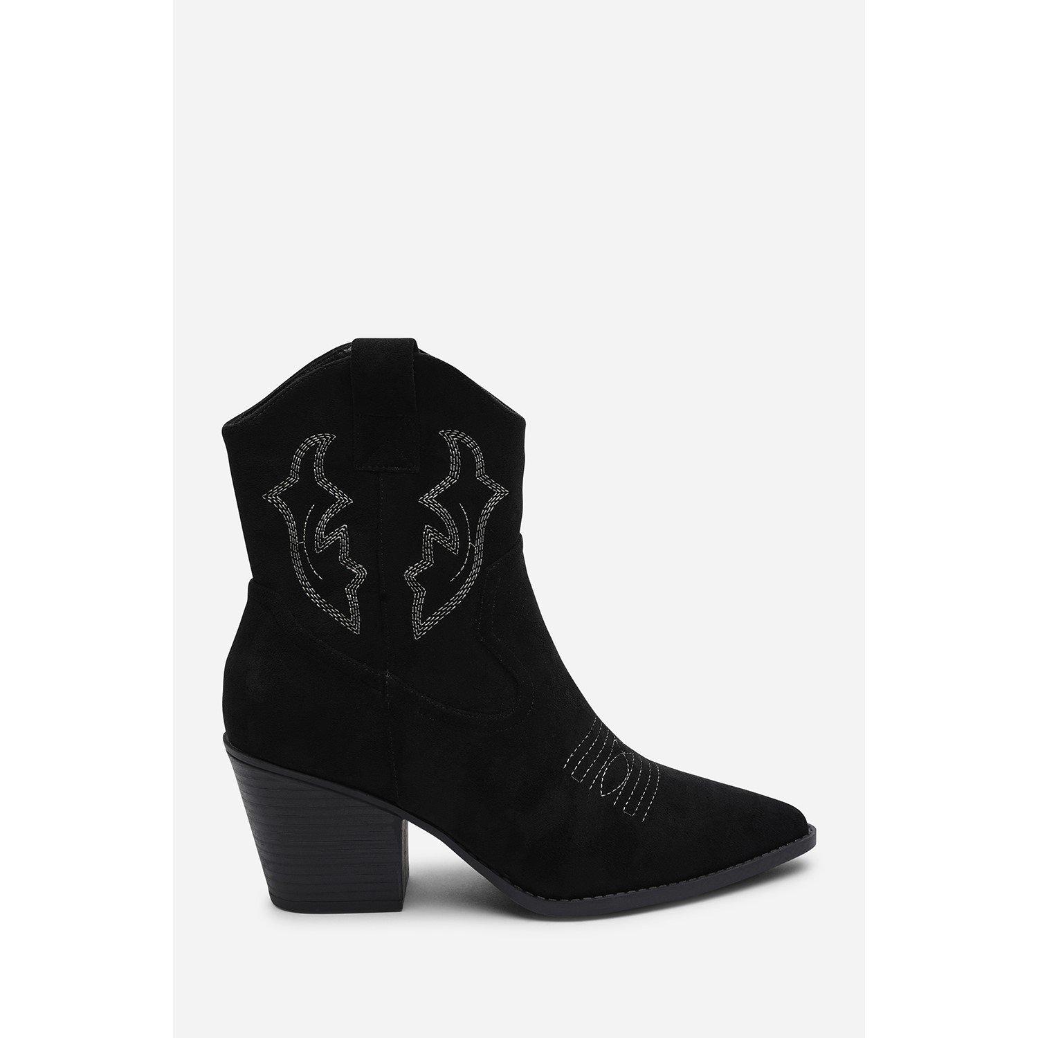 Black - Wheres That From - Seraphina Black Suede Cowboy Boots Ankle Length We - 1
