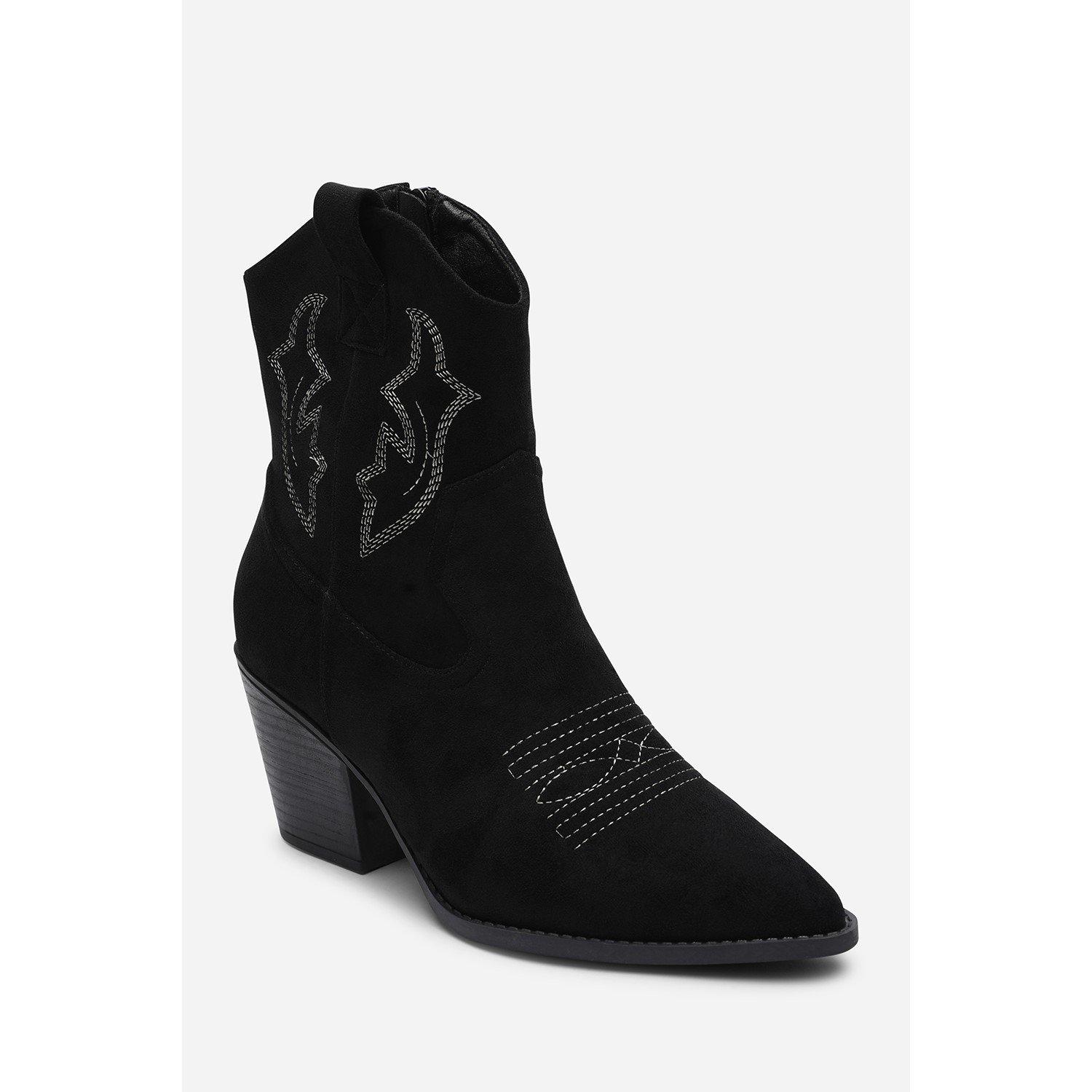 Black - Wheres That From - Seraphina Black Suede Cowboy Boots Ankle Length We - 2