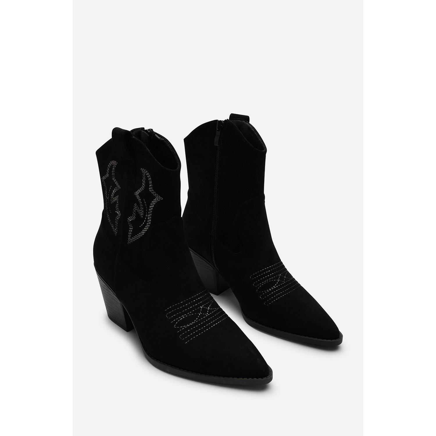Black - Wheres That From - Seraphina Black Suede Cowboy Boots Ankle Length We - 3