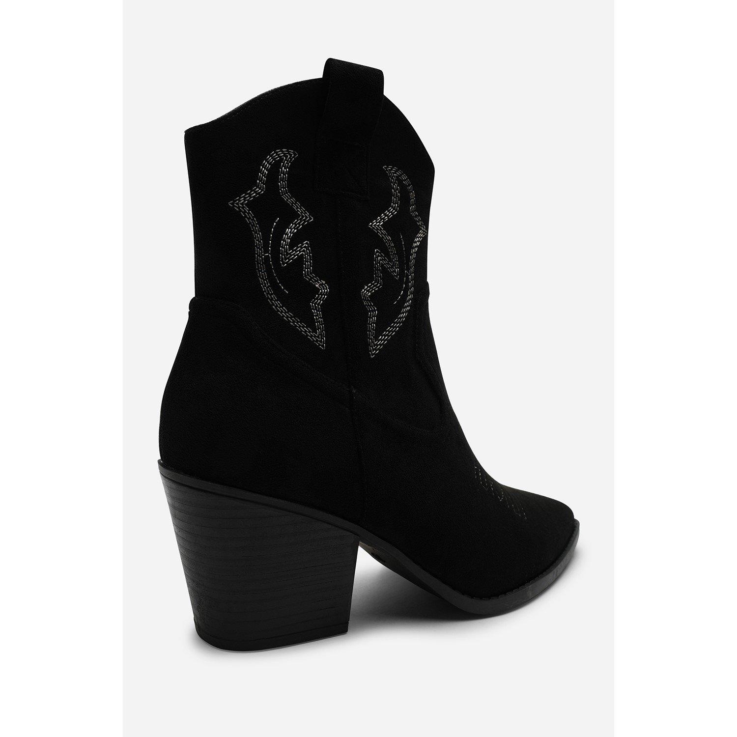 Black - Wheres That From - Seraphina Black Suede Cowboy Boots Ankle Length We - 4