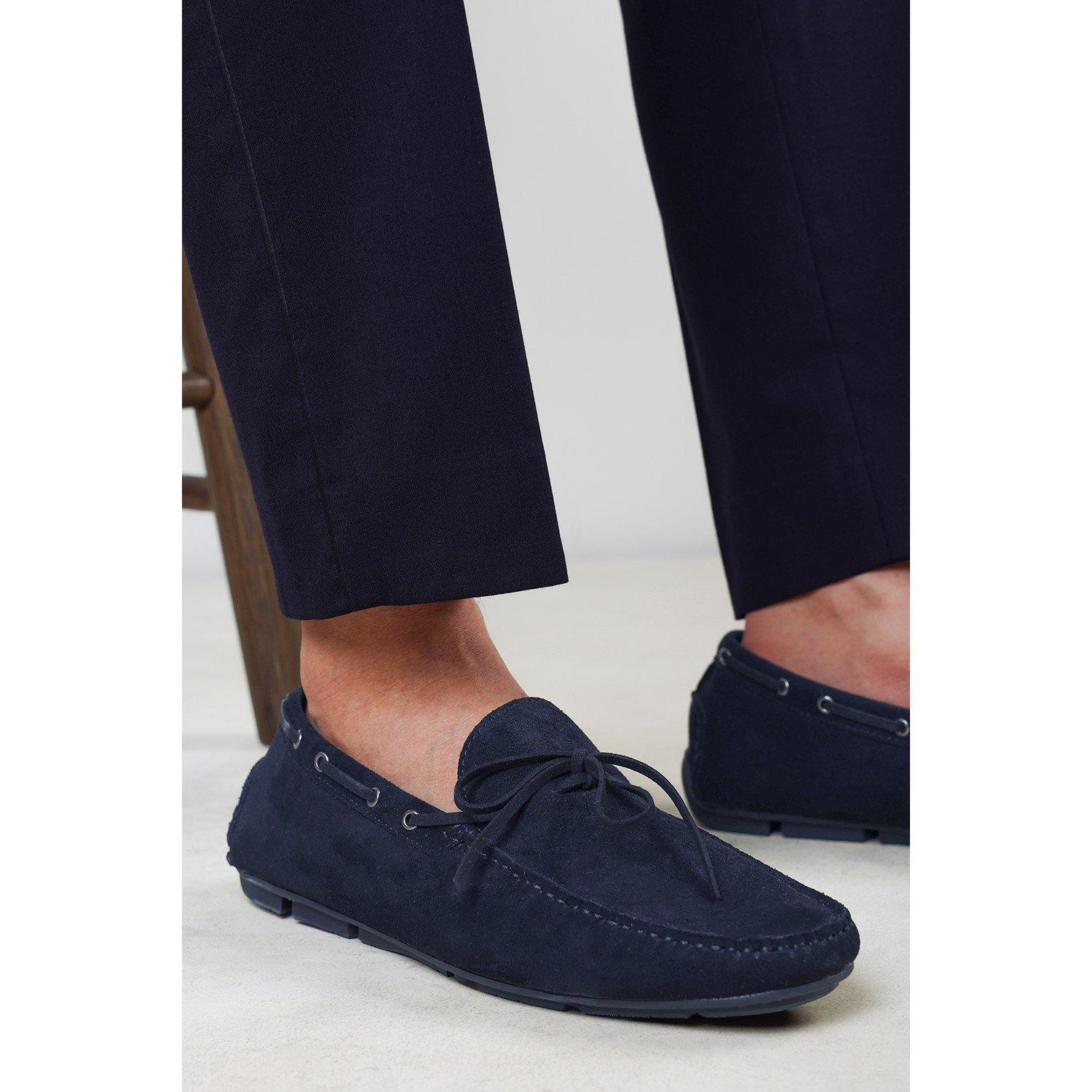 Navy - Wheres That From - Carter Suede Slip on Lace Detail Loafer - 1