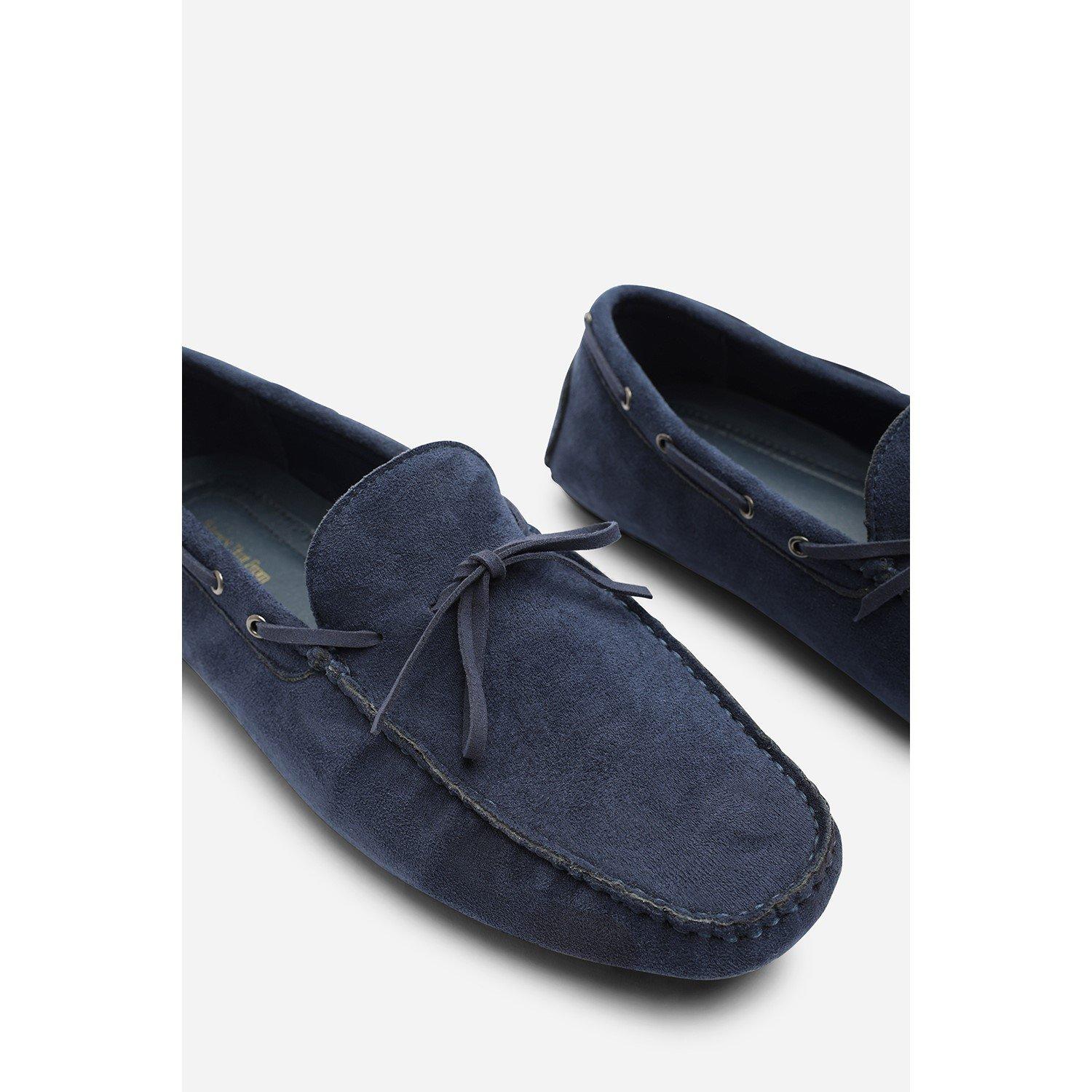 Navy - Wheres That From - Carter Suede Slip on Lace Detail Loafer - 5