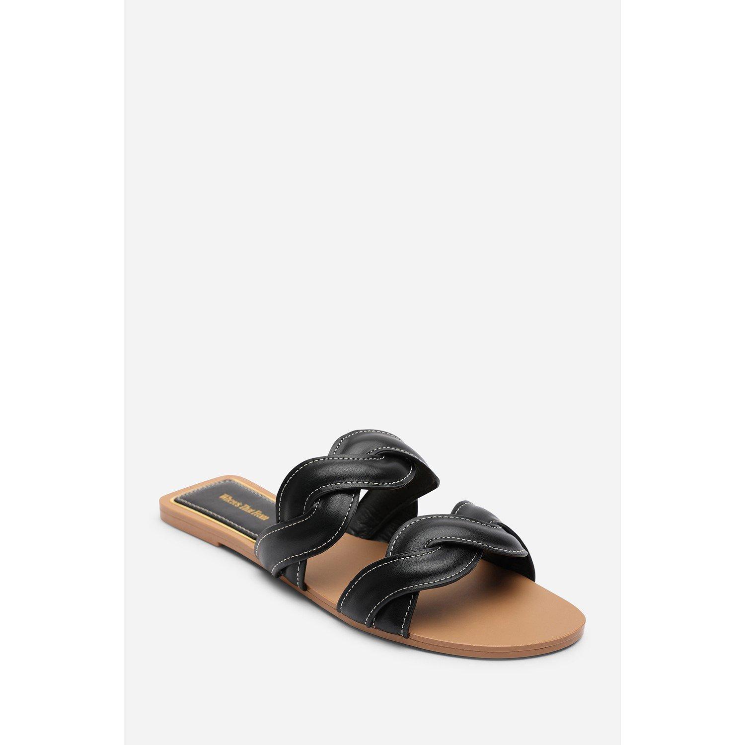 Black - Wheres That From - Julietta Two Strap Braided Black Slip on Sandals w - 3