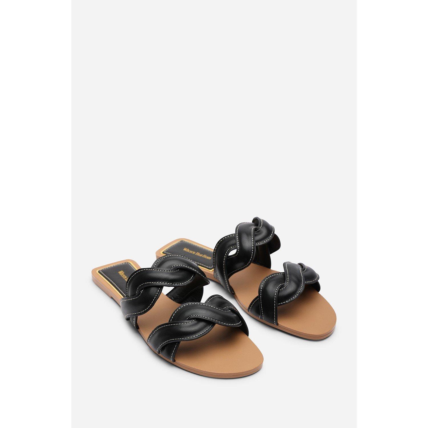 Black - Wheres That From - Julietta Two Strap Braided Black Slip on Sandals w - 4