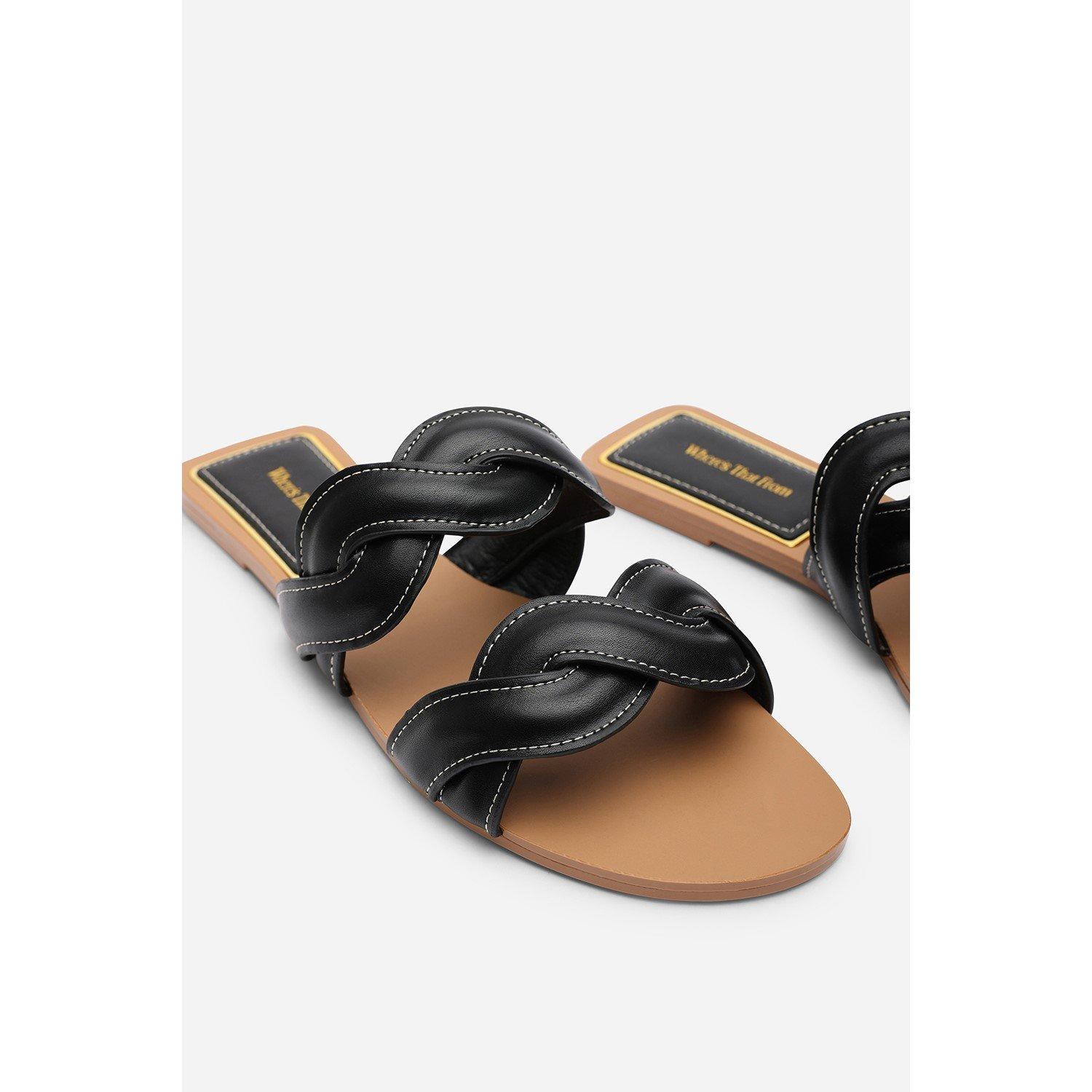 Black - Wheres That From - Julietta Two Strap Braided Black Slip on Sandals w - 5